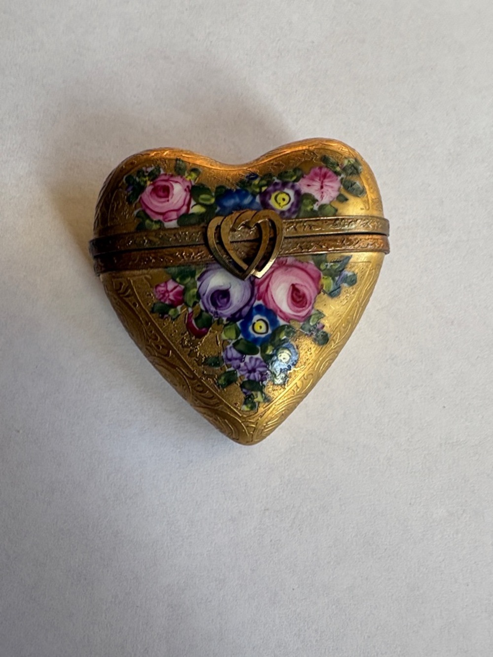 Vintage LimogesHeart Shaped Floral Trinket Box